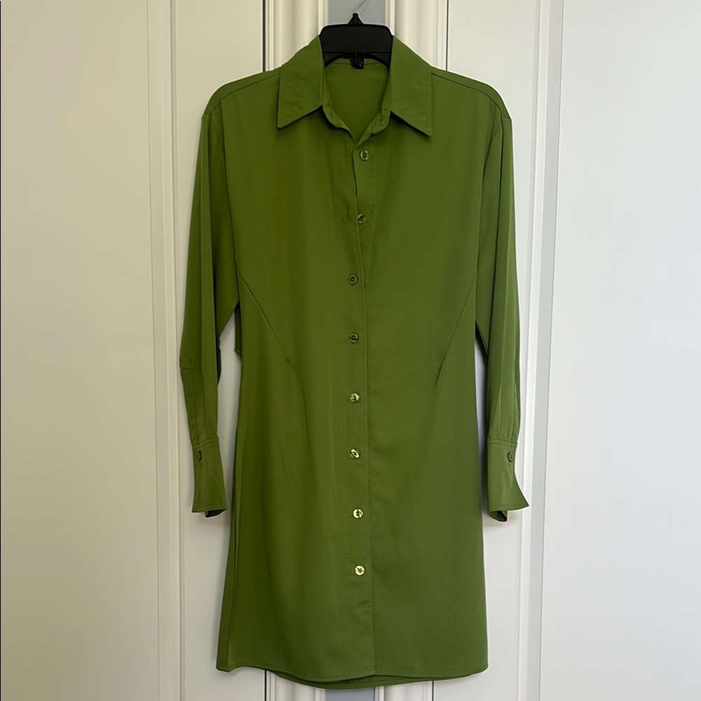 Green Button-Up Shirt Dress